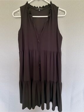 Nik & Nash Black Tiered Ruffle Neck Tie Front Mini Dress Sz S
